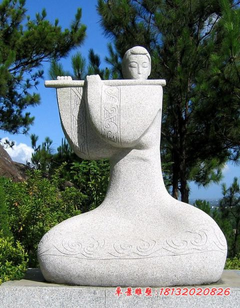 公园抽象吹笛子古代人物石雕
