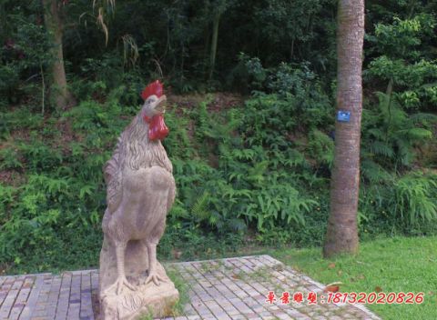 公园动物打鸣的公鸡石雕