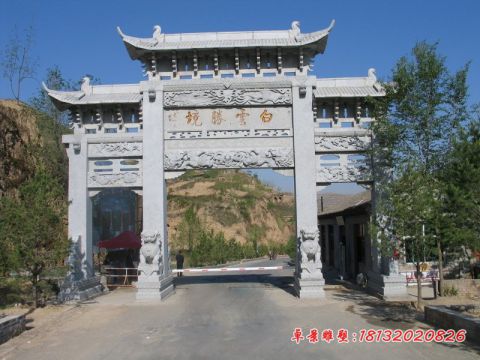 大理石三门三楼道路牌坊石雕