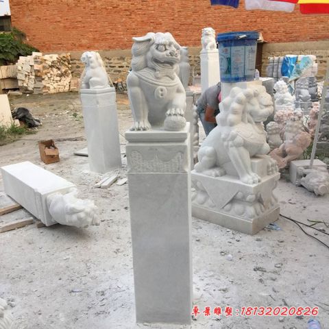 公园大理石狮子拴马柱石雕