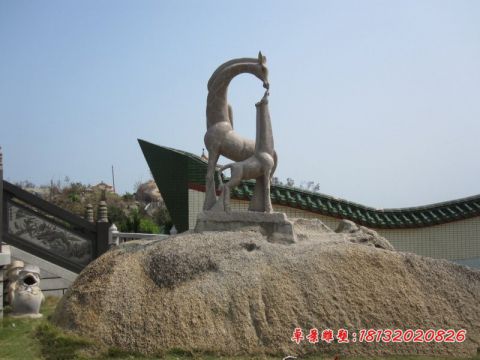 公园动物大理石母子长颈鹿石雕