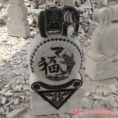 青石仿古大象门墩石雕