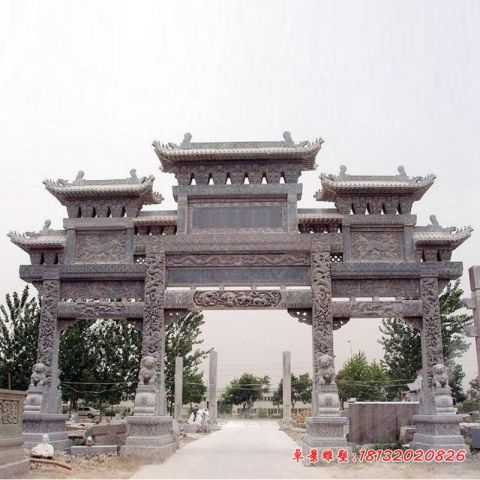 青石仿古三门七楼石牌坊