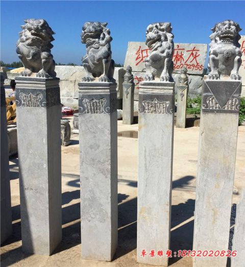 公园青石仿古狮子拴马柱