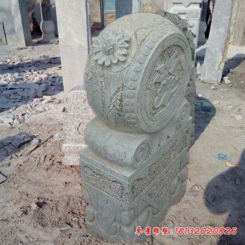 门口仿古花朵浮雕门墩