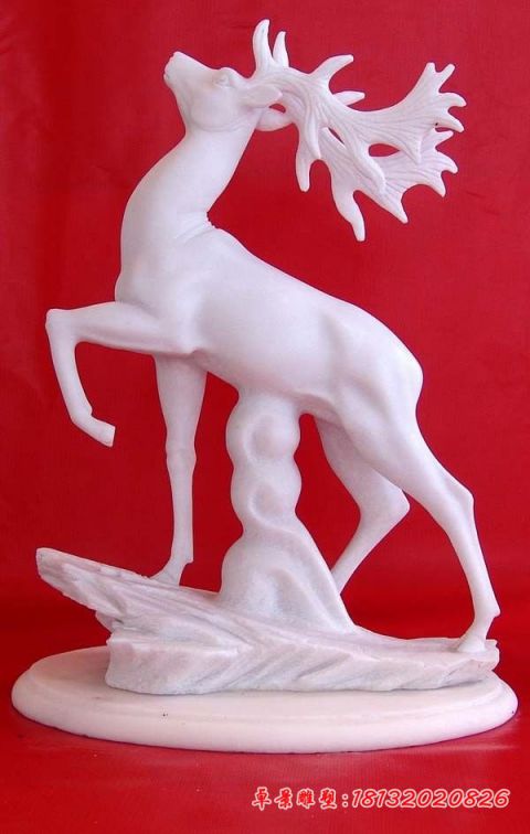 小区动物汉白玉梅花鹿石雕