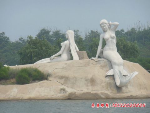 公园汉白玉美人鱼石雕