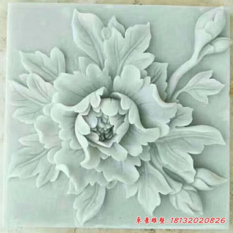 汉白玉牡丹花石浮雕壁画