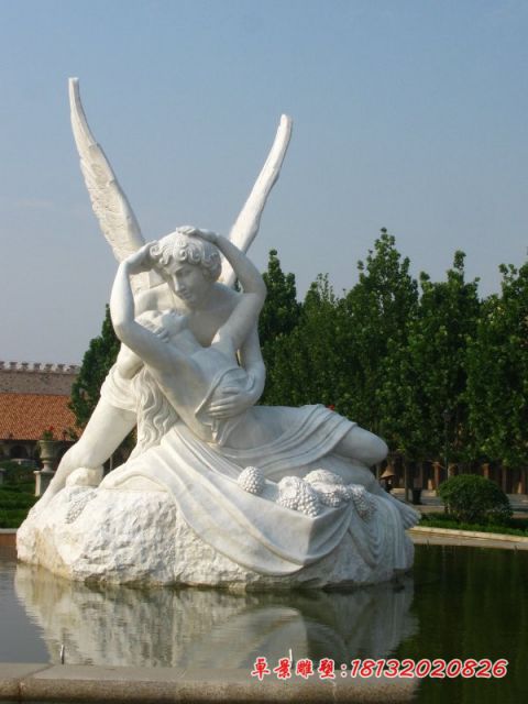 西方人物汉白玉普赛克和丘比特石雕