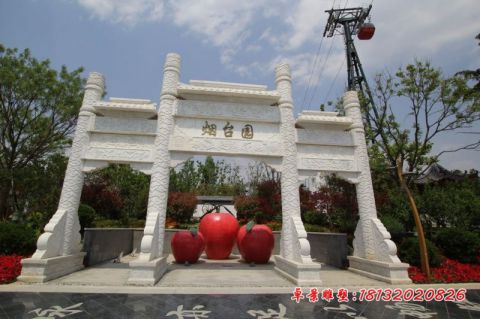 汉白玉三门公园牌坊石雕