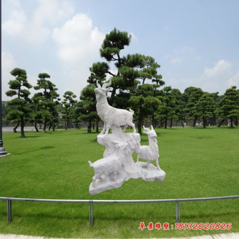 广场汉白玉三羊开泰石雕