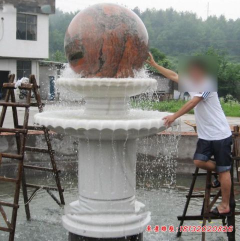 双层汉白玉风水球石雕