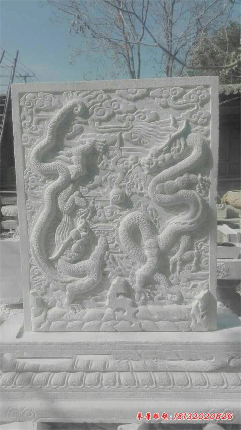 公园大理石双龙戏珠石浮雕