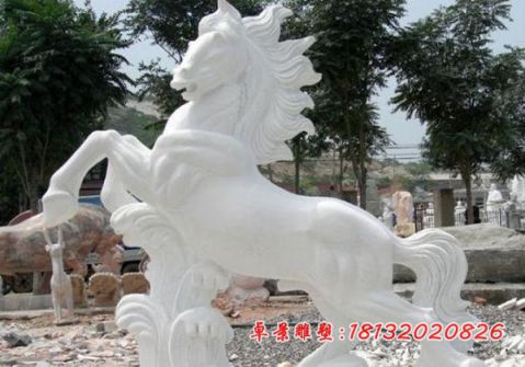 公园动物汉白玉踏浪奔马石雕