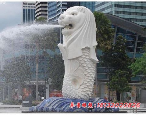 汉白玉鱼尾狮城市雕塑