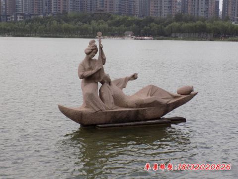公园古代泛舟人物石雕