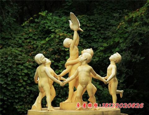 公园和平鸽儿童石雕