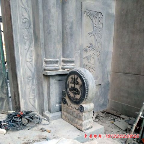 荷花浮雕仿古石门墩