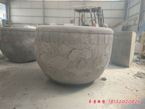 青石仿古荷花石水缸
