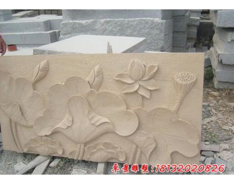 公园壁画仿古荷花石浮雕