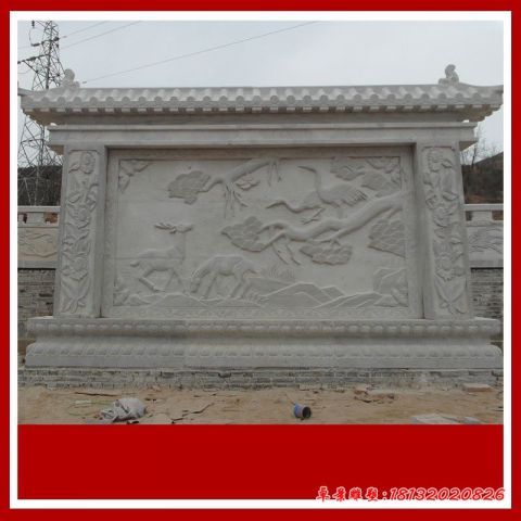 大理石鹤鹿同春浮雕石影壁
