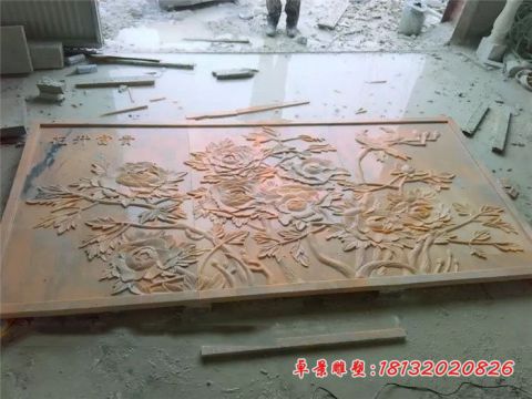 花开富贵晚霞红牡丹石浮雕