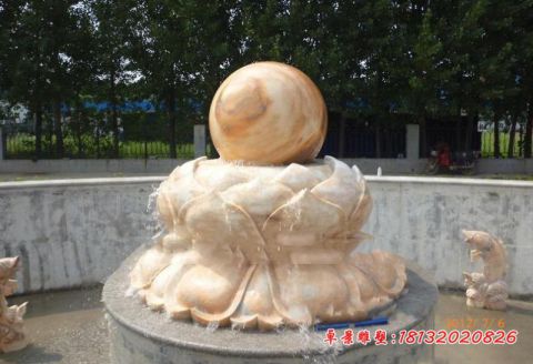 晚霞红莲花风水球公园石雕
