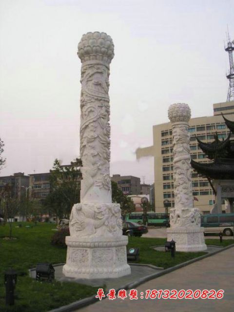 广场龙凤浮雕文化柱石雕