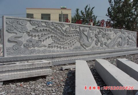 青石仿古龙凤浮雕石影壁