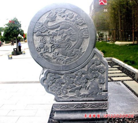 青石仿古龙浮雕抱鼓石