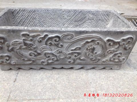 青石仿古龙浮雕水缸石雕