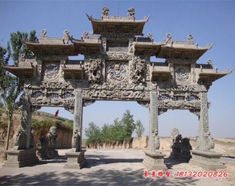 村庄入口仿古牌坊石雕