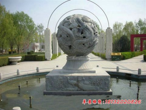 公园龙凤浮雕风水球石雕