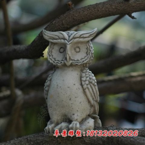 公园动物大理石猫头鹰石雕