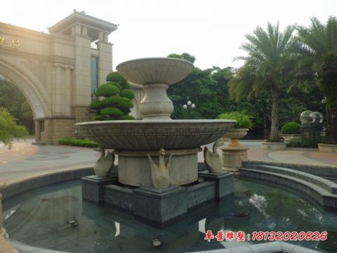 小区大理石双层喷水天鹅石雕