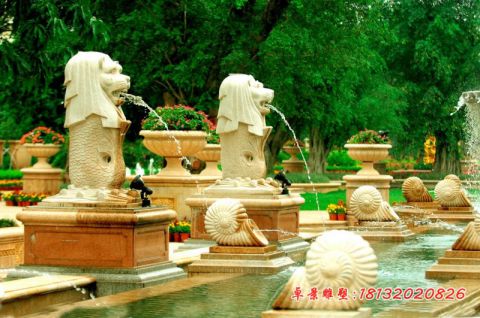 公园景观喷水鱼尾狮石雕