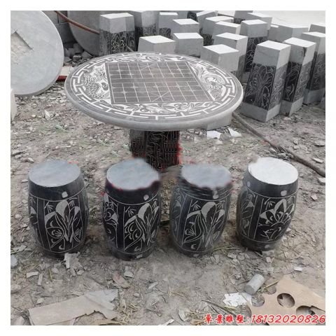 青石仿古公园棋盘石桌凳
