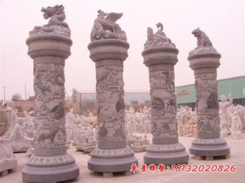 青石仿古四大神兽文化柱石雕