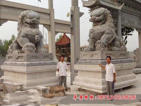 门前青石仿古大型石狮子