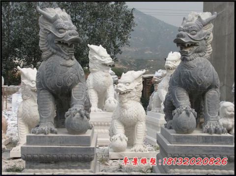 门前青石仿古镇宅麒麟石雕