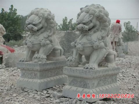 门前青石仿古石狮子
