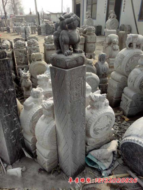 青石仿古狴犴拴马柱