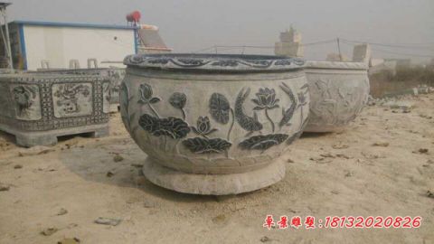 公园仿古荷花缸石雕