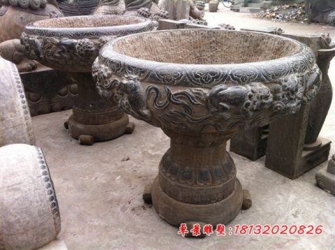 公园青石仿古花盆石雕