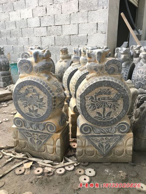 青石仿古貔貅门墩抱鼓石