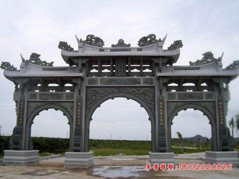 青石寺庙山门牌坊石雕