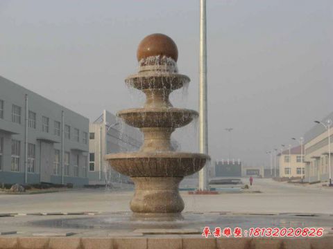 企业三层风水球喷泉石雕