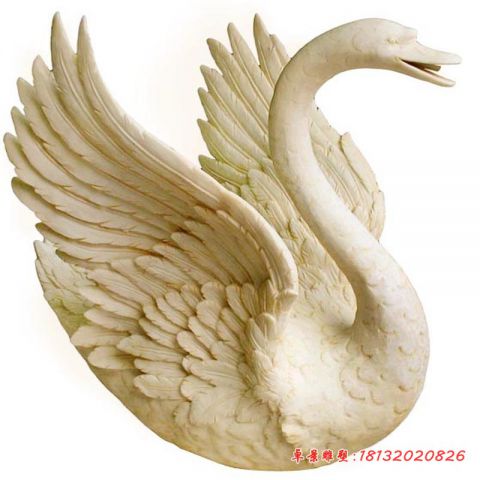 小区砂岩喷水展翅天鹅石雕