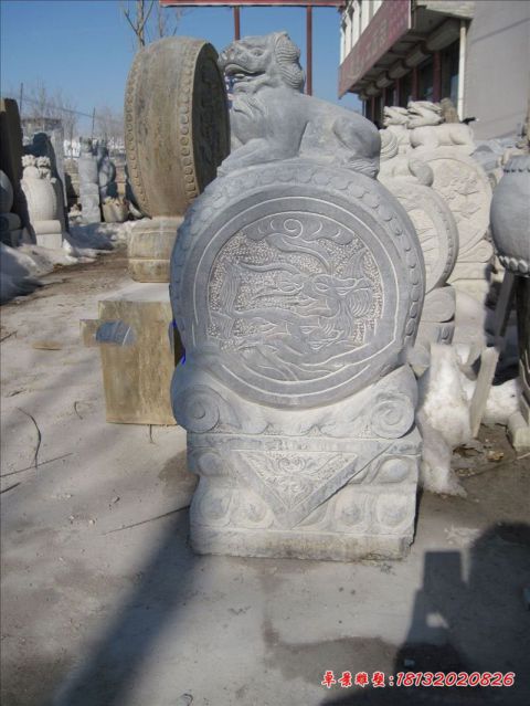 门前青石仿古狮子抱鼓石门墩