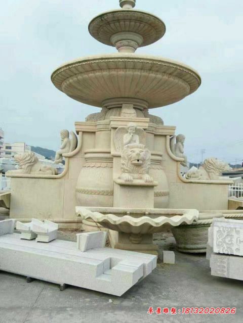 欧式双层狮子喷泉石雕